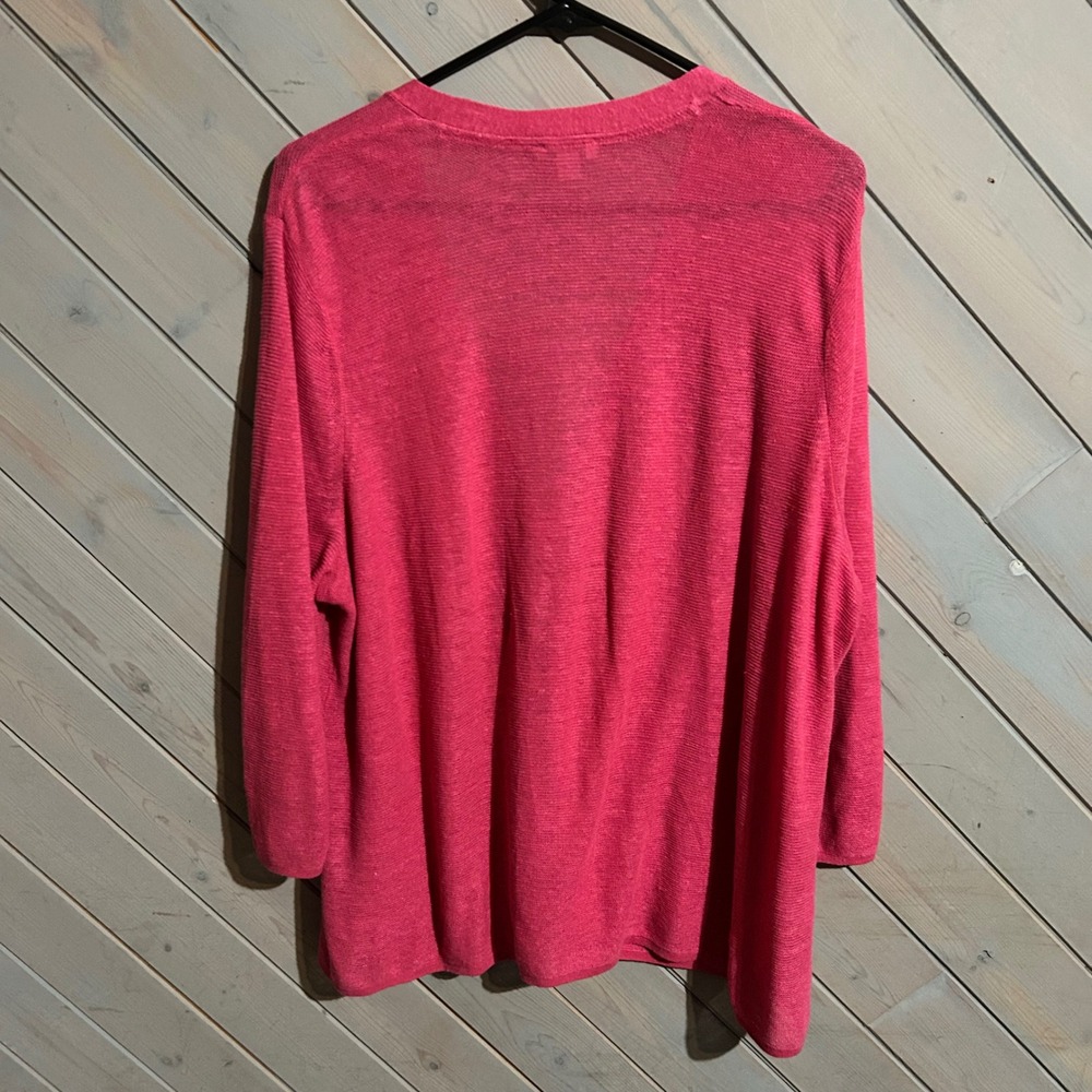 Chic Pink Linen‎ Blend Cardigan Lightweight Casual Duster Long Sleeve